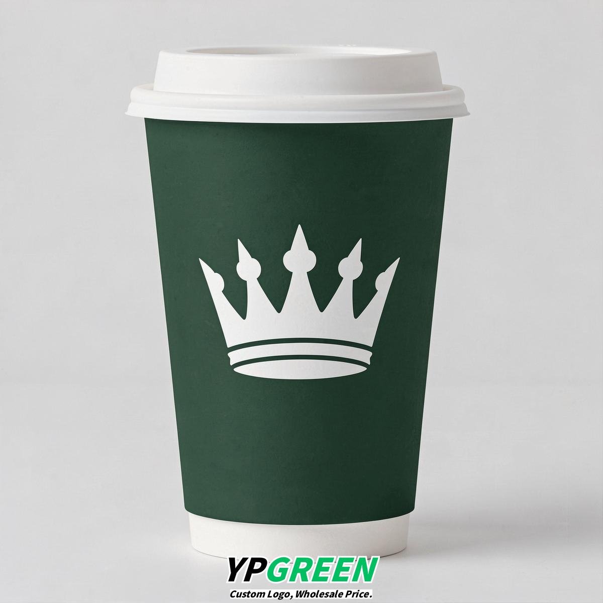 Forest Green Paper Cups with Crown Design 8-24oz