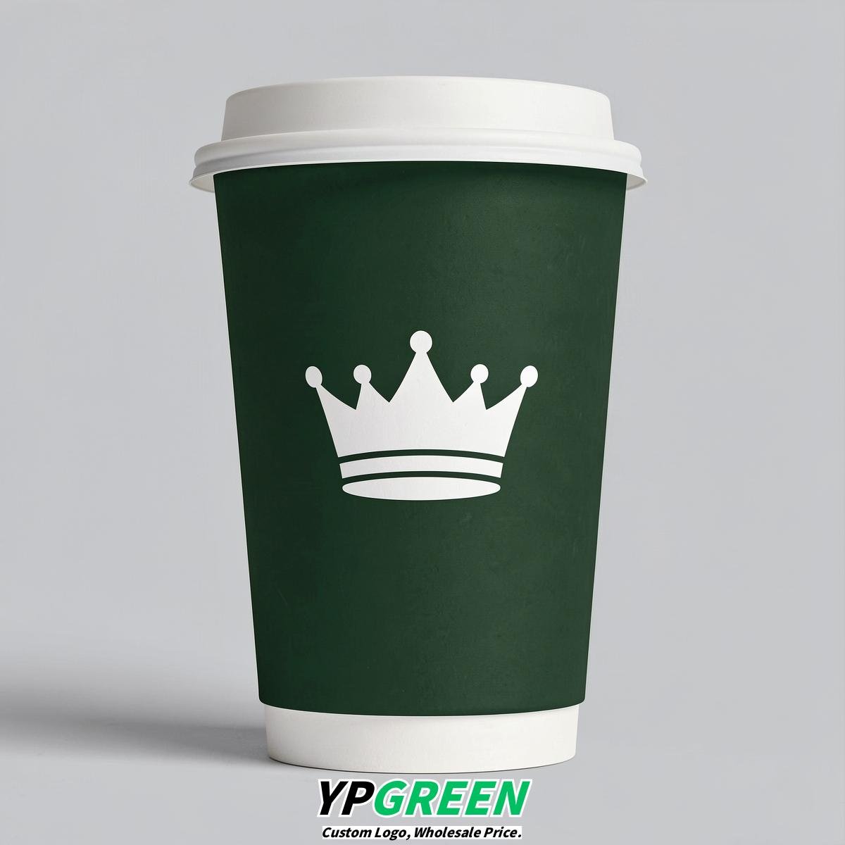 Forest Green Paper Cups with Crown Design 8-24oz