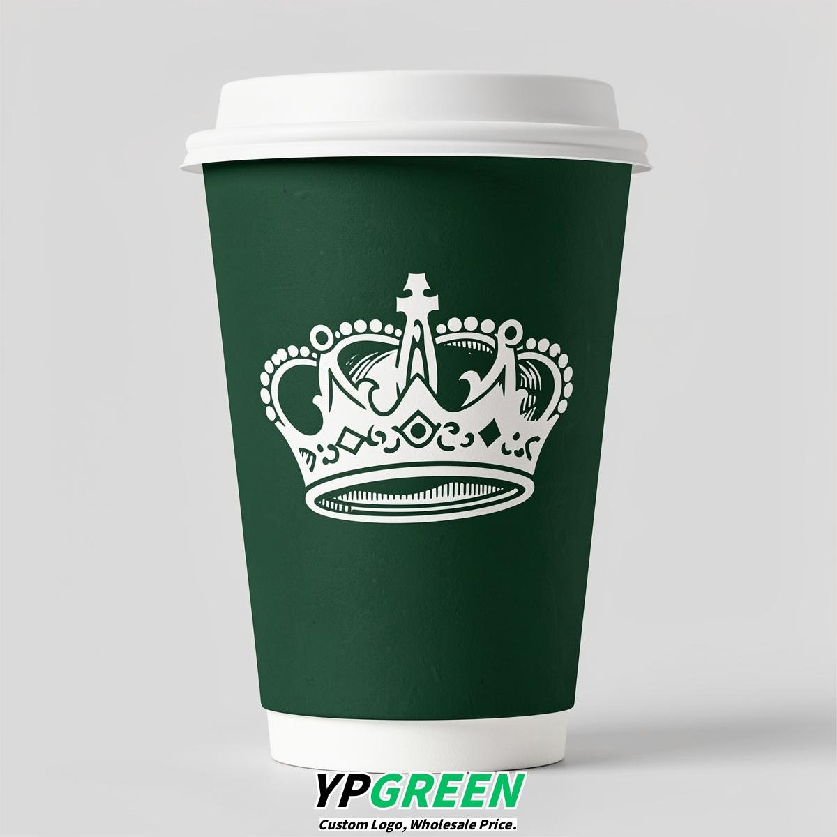 Forest Green Paper Cups with Crown Design 8-24oz