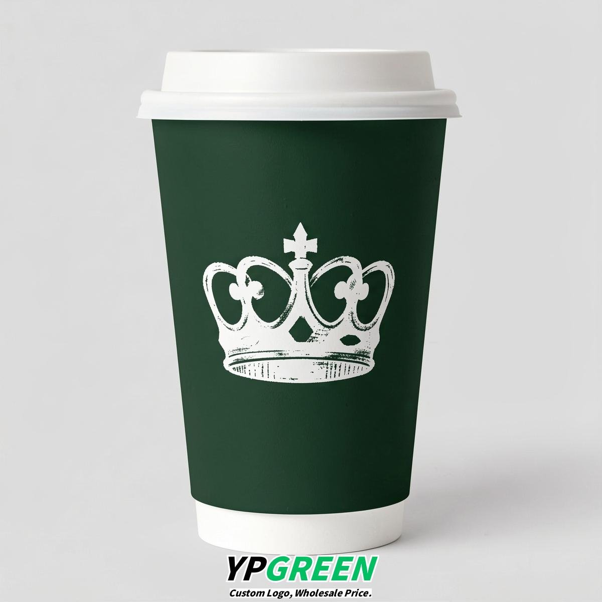 Forest Green Paper Cups with Crown Design 8-24oz