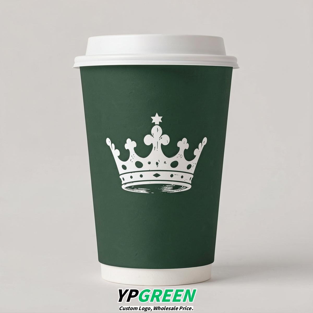 Forest Green Paper Cups with Crown Design 8-24oz