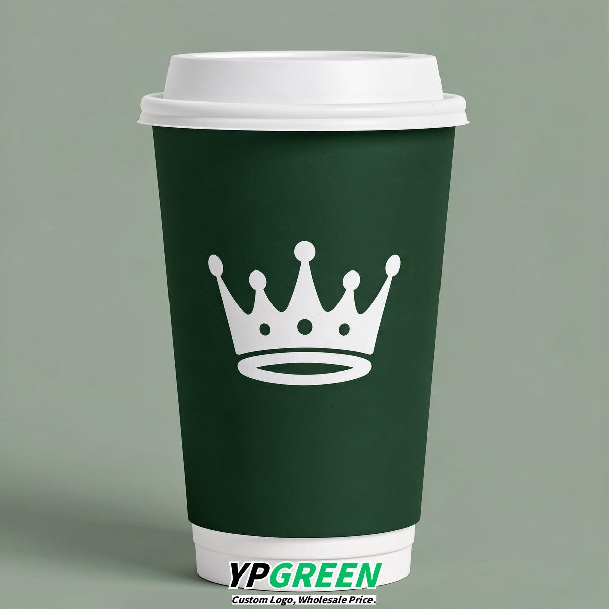 Forest Green Paper Cups with Crown Design 8-24oz