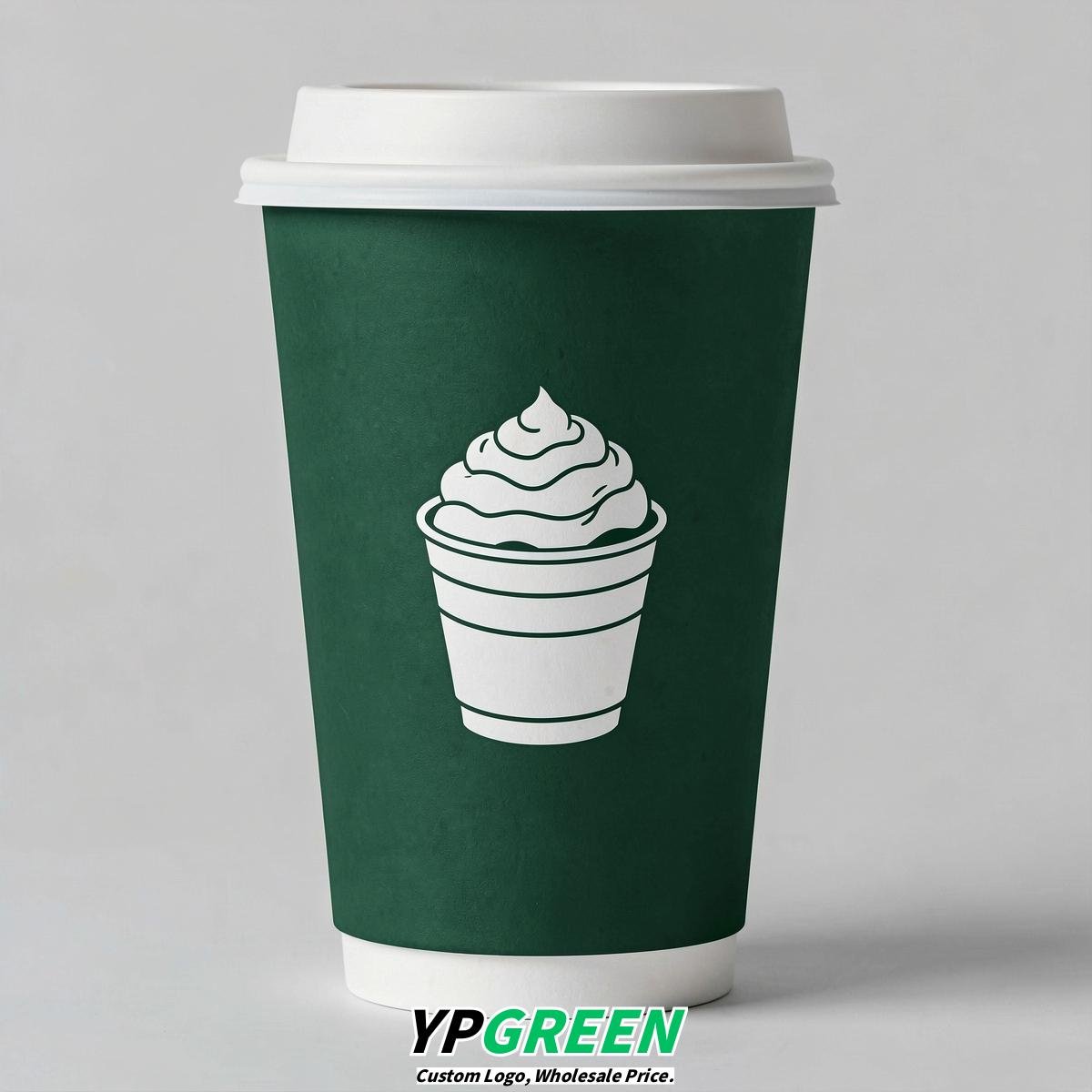 Forest Green Paper Cups with Desserts Design 8-24oz