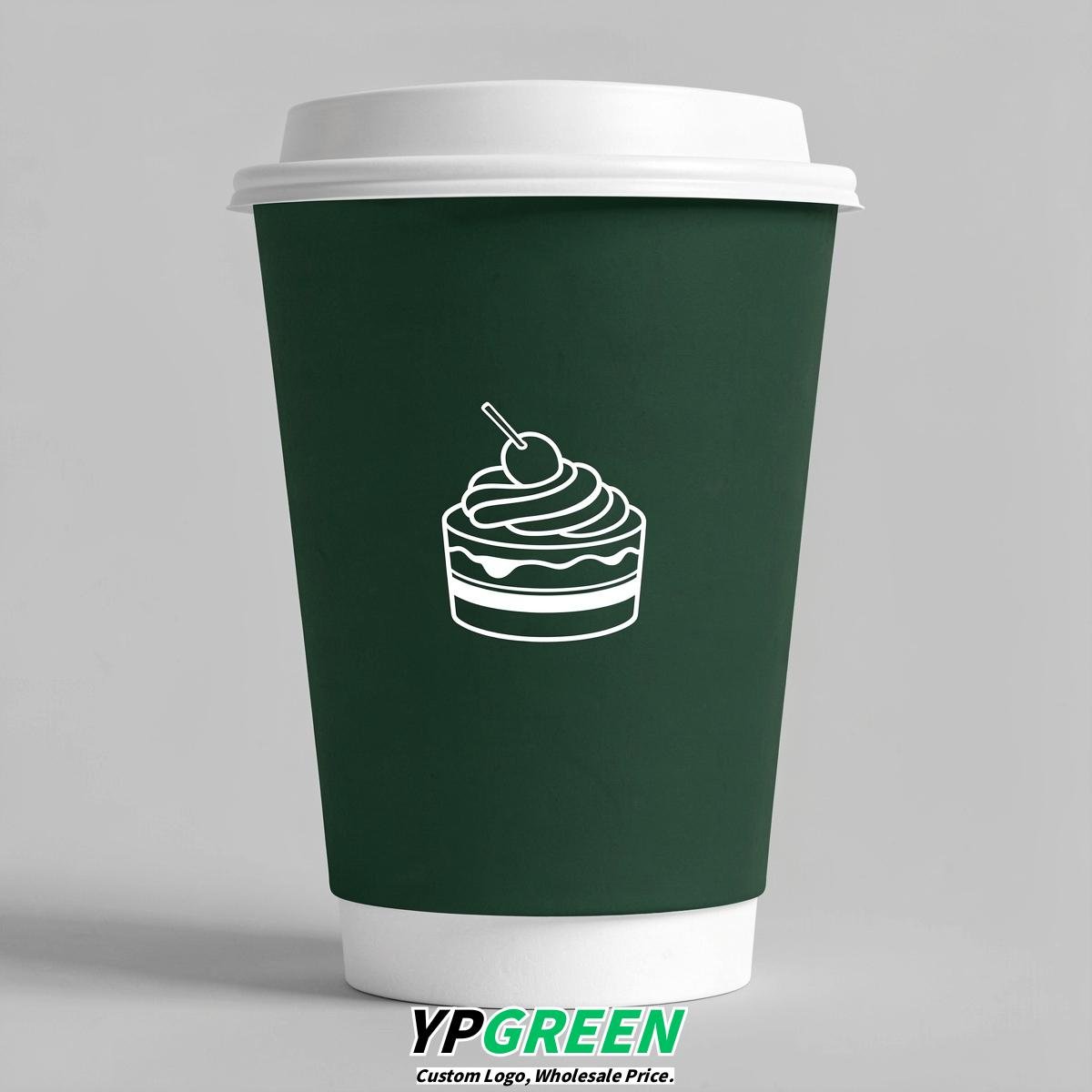 Forest Green Paper Cups with Desserts Design 8-24oz