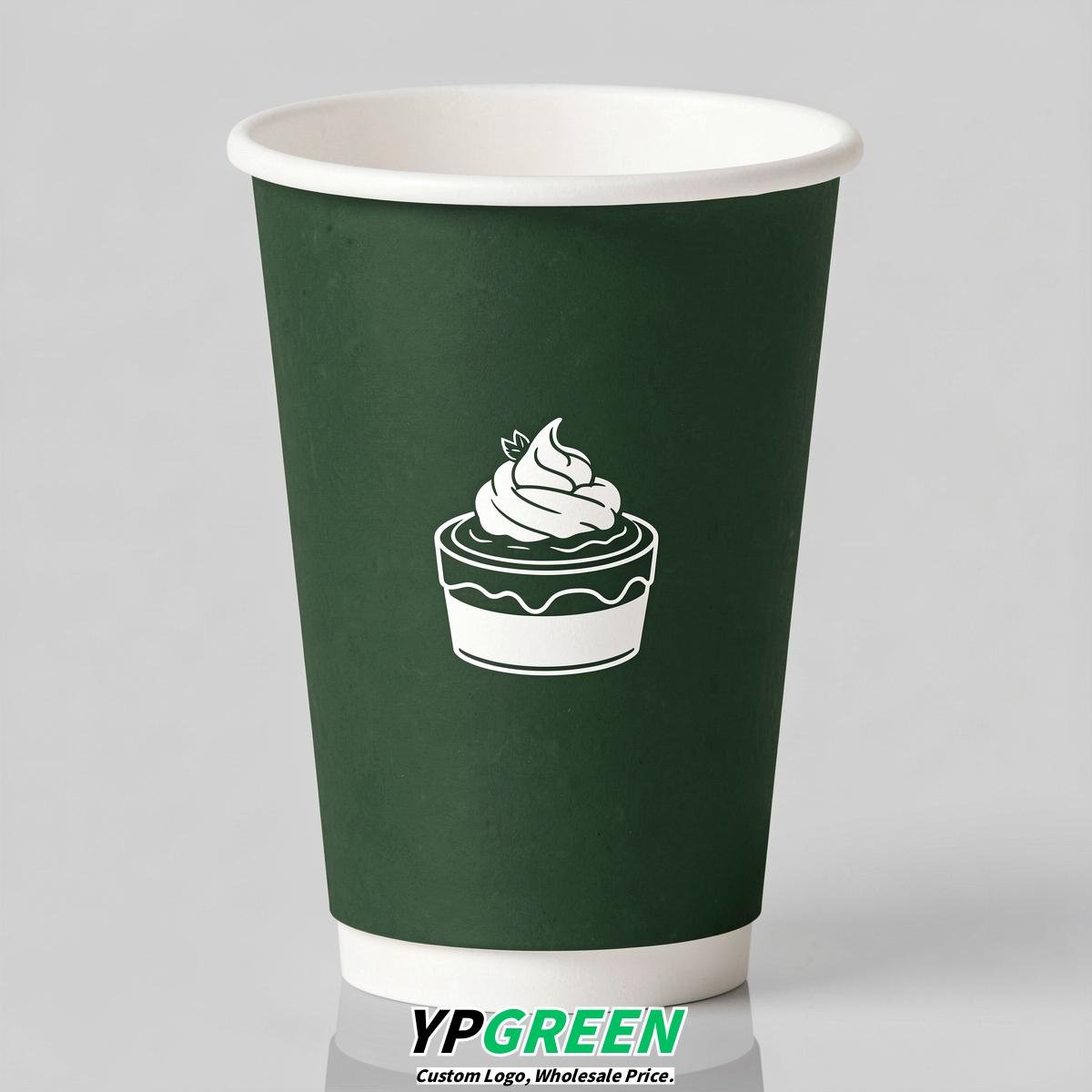 Forest Green Paper Cups with Desserts Design 8-24oz