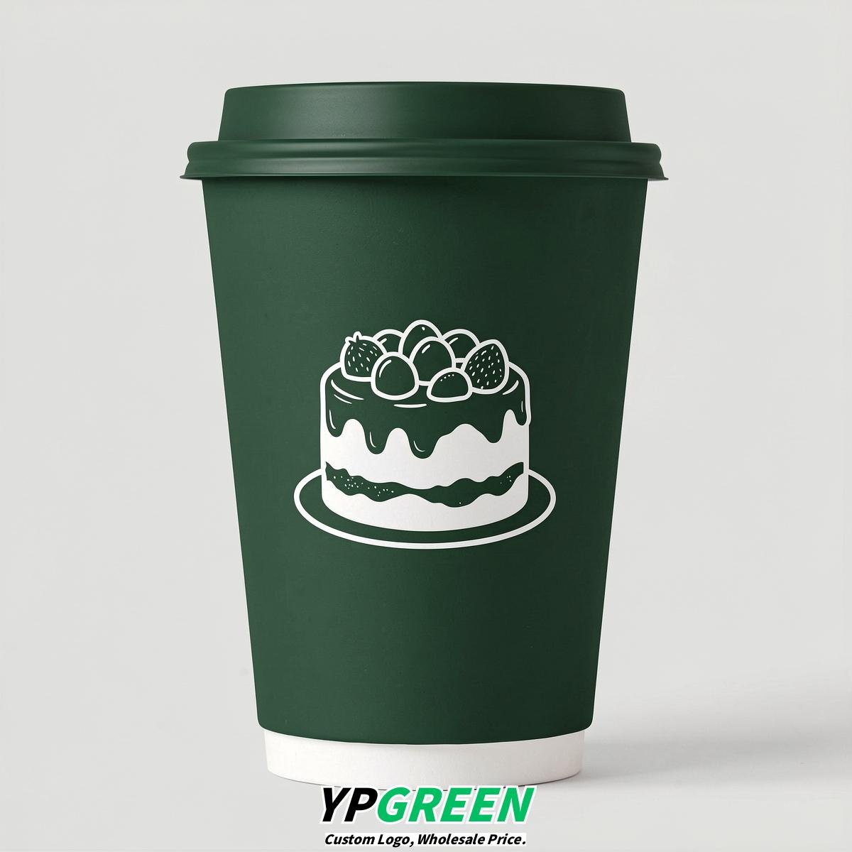 Forest Green Paper Cups with Desserts Design 8-24oz