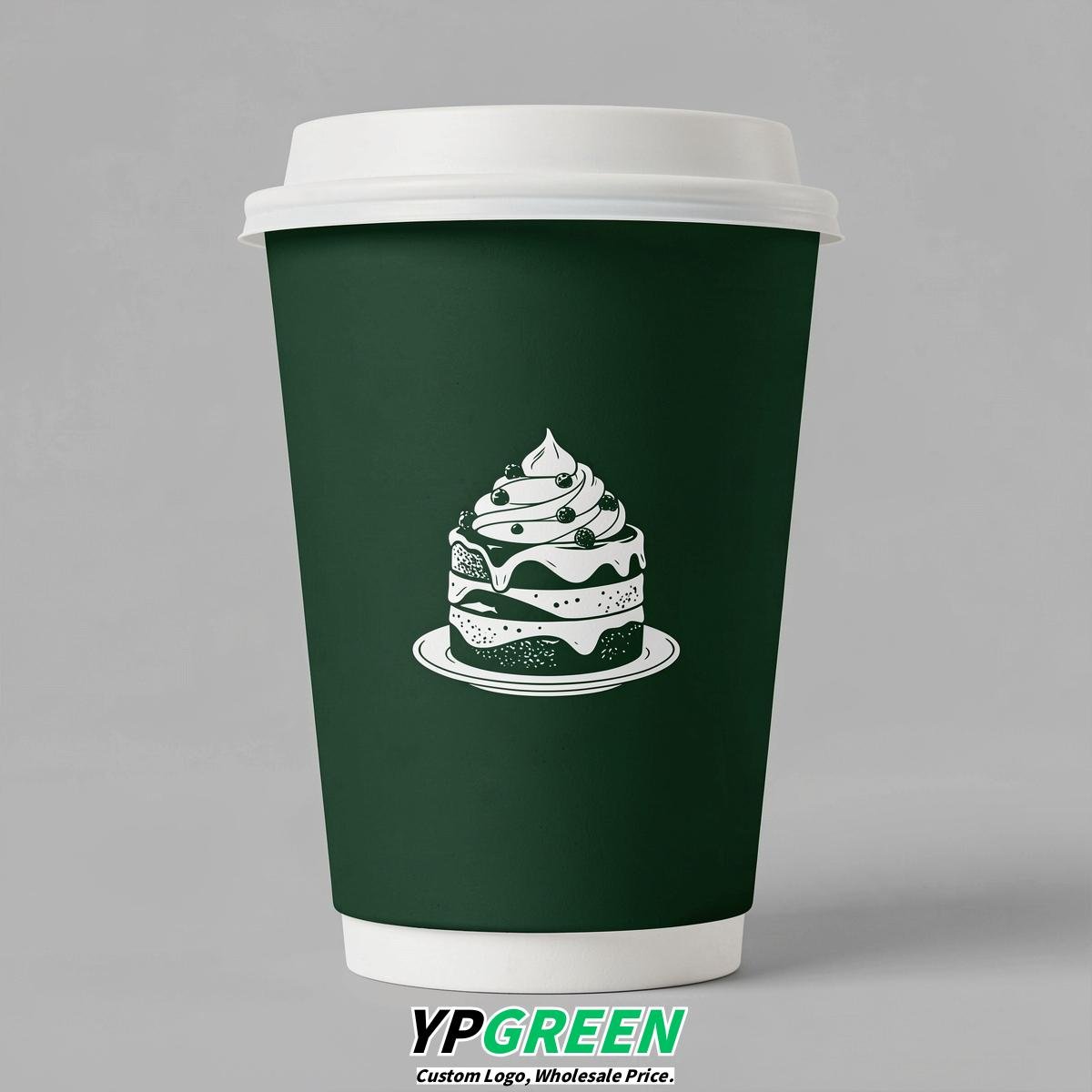 Forest Green Paper Cups with Desserts Design 8-24oz