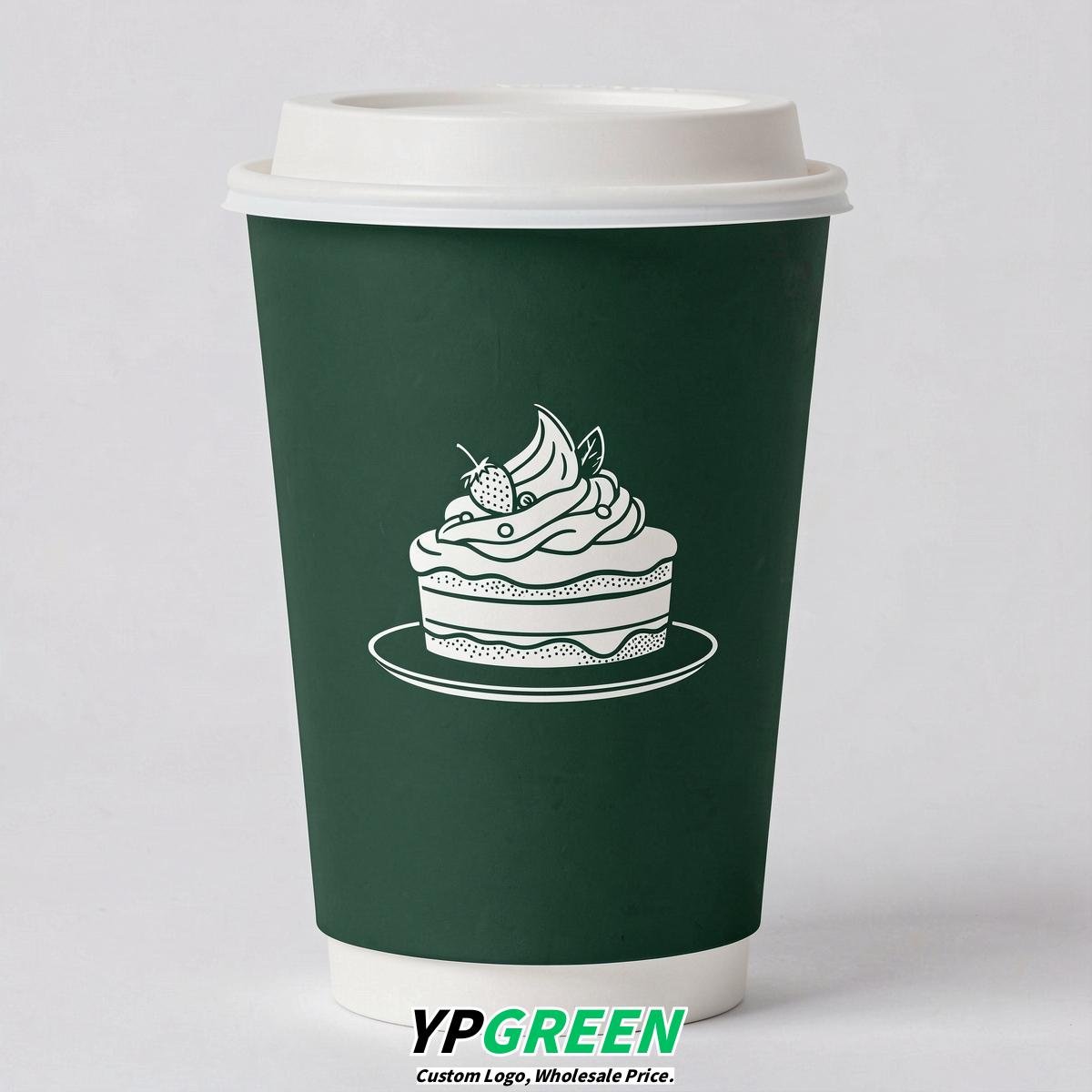 Forest Green Paper Cups with Desserts Design 8-24oz