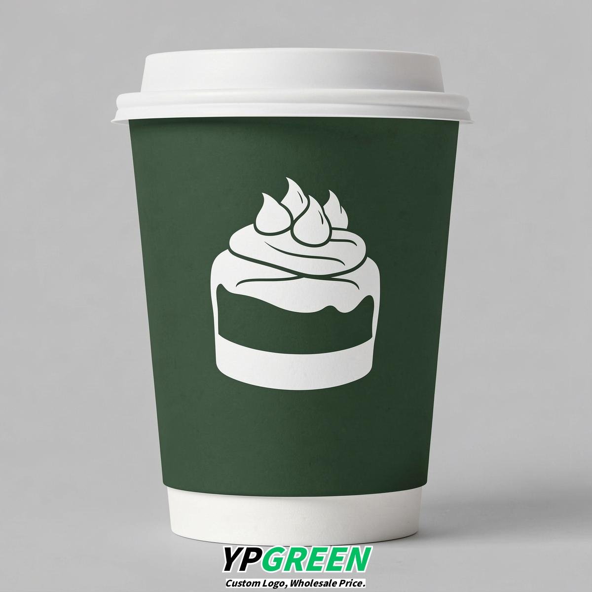 Forest Green Paper Cups with Desserts Design 8-24oz
