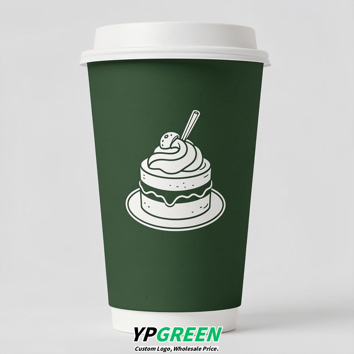 Forest Green Paper Cups with Desserts Design 8-24oz