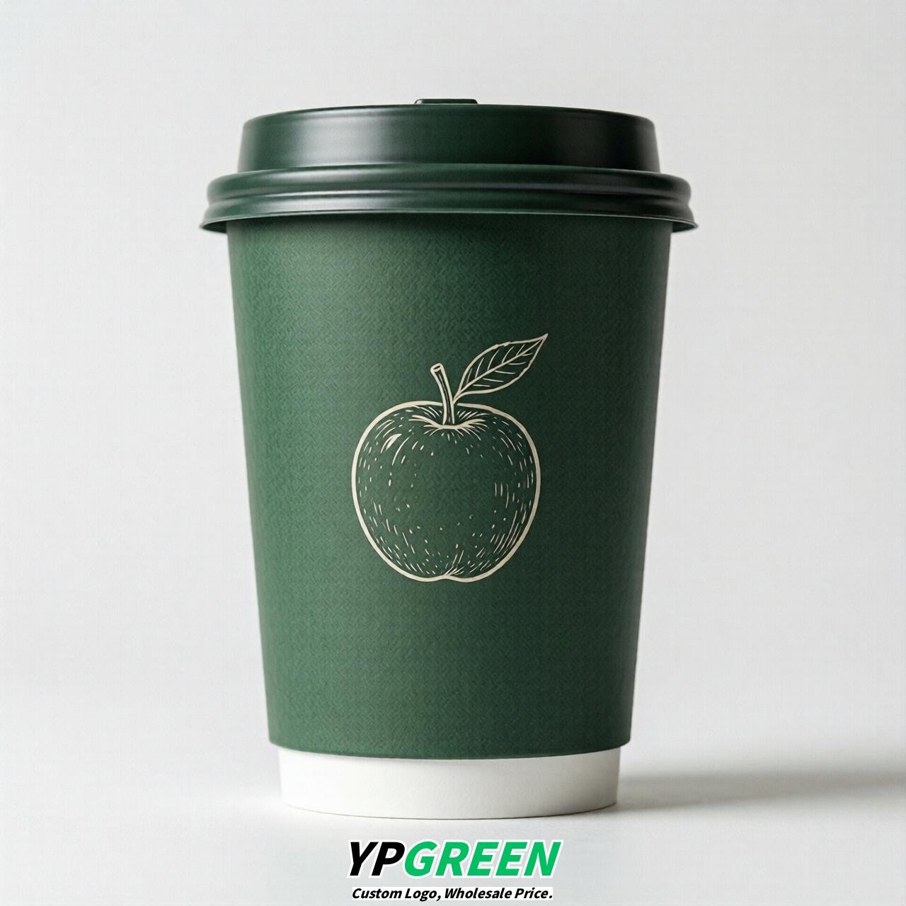 Forest Green Fruits Paper Cups with Lids 8-24oz