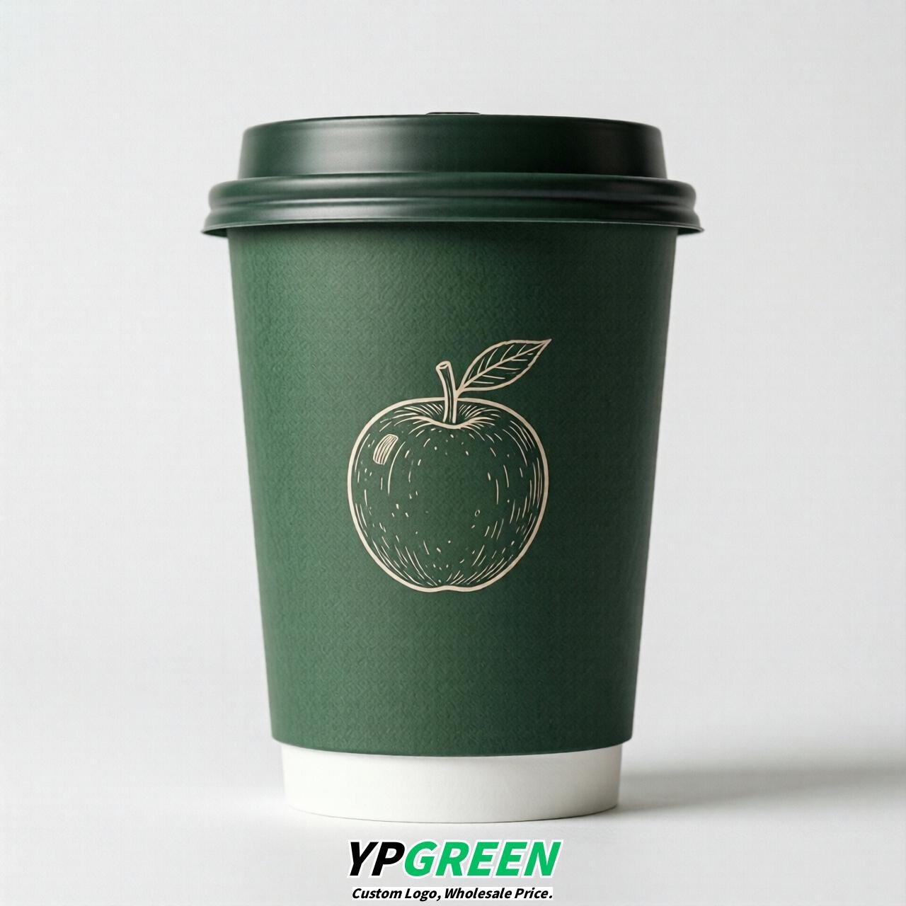 Forest Green Fruits Paper Cups with Lids 8-24oz