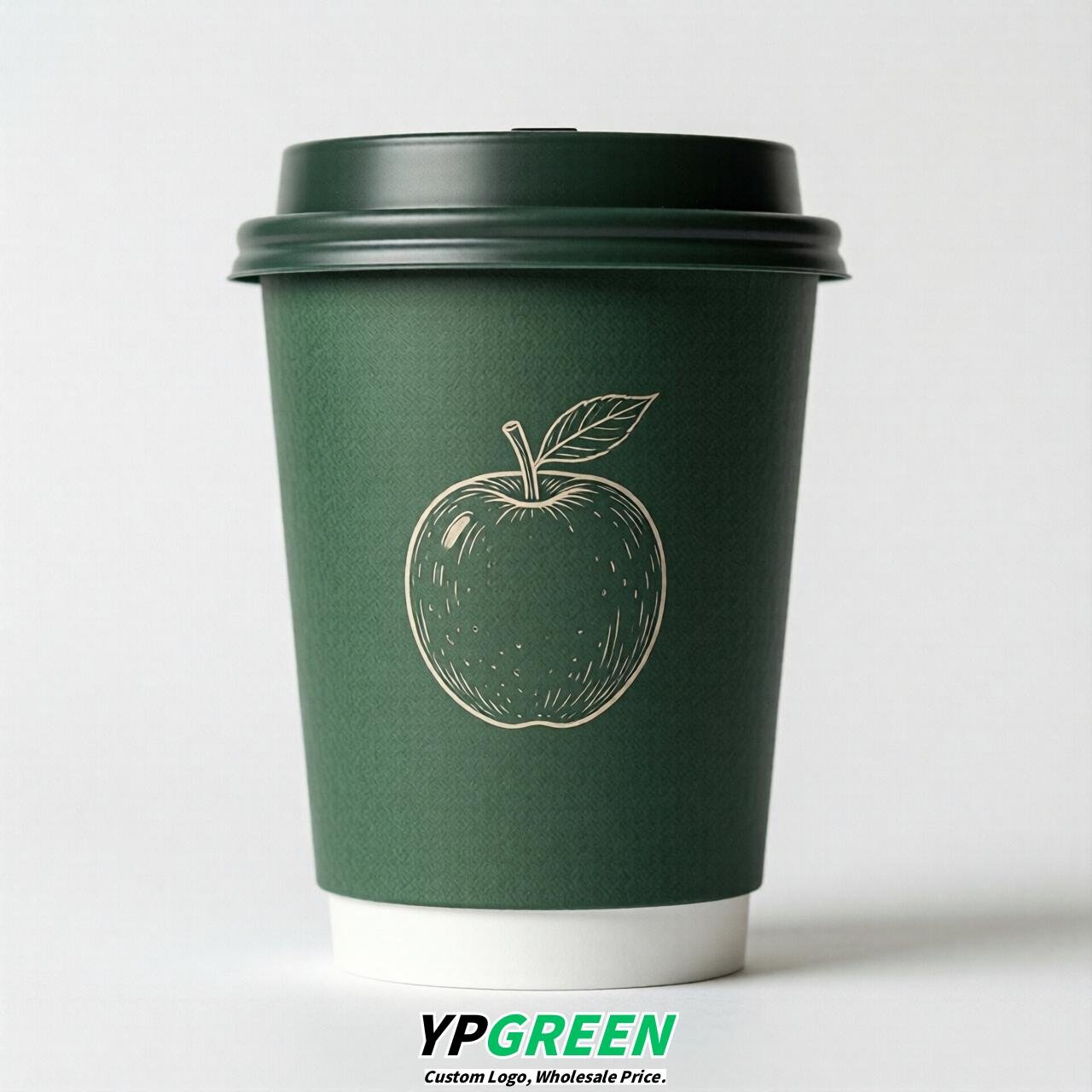 Forest Green Fruits Paper Cups with Lids 8-24oz