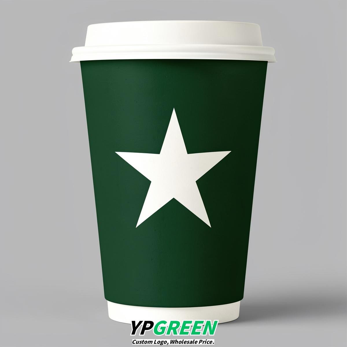 Forest Green Stars Paper Cups with Lids 8-24oz