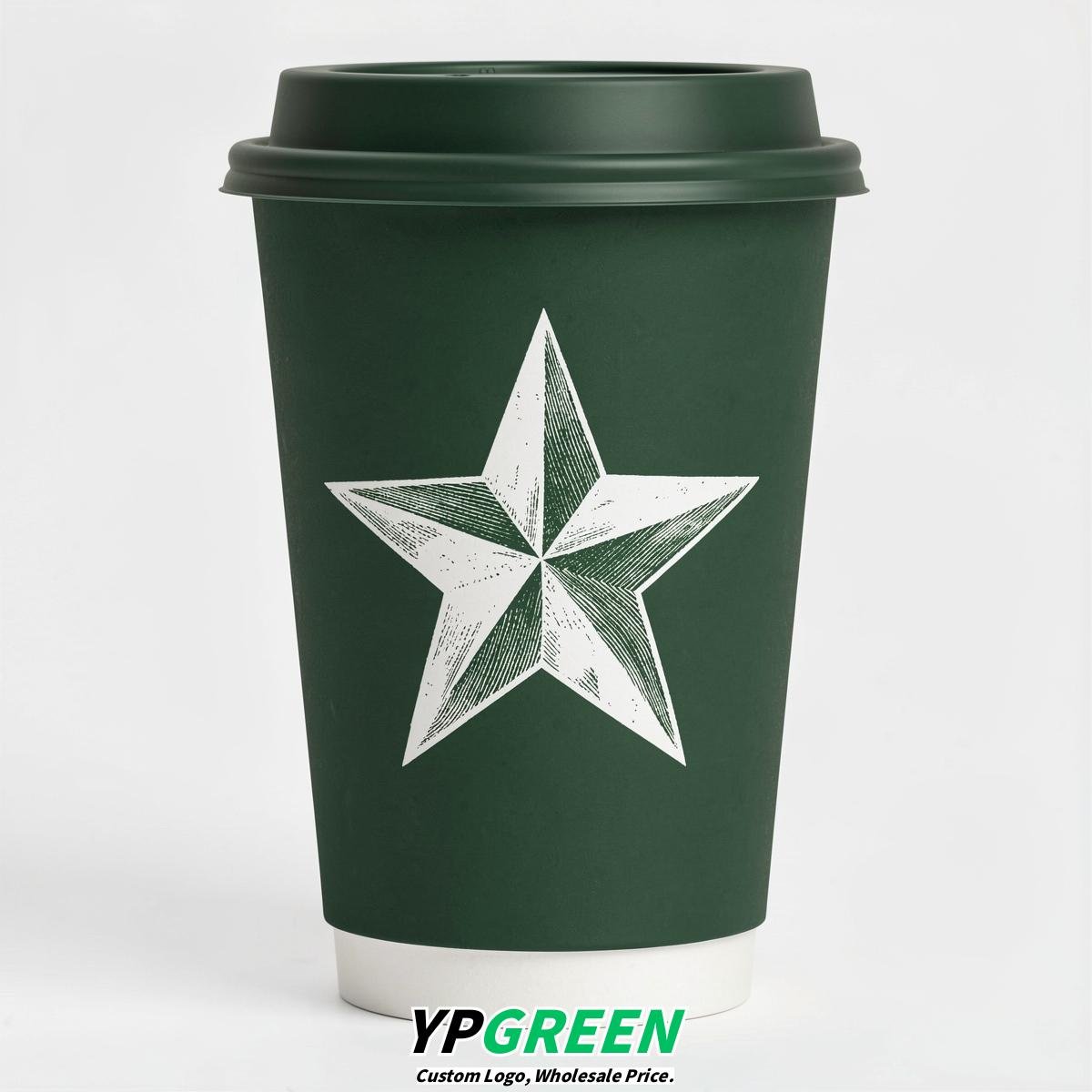 Forest Green Stars Paper Cups with Lids 8-24oz