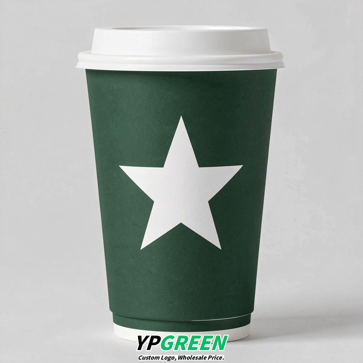 Forest Green Stars Paper Cups with Lids 8-24oz