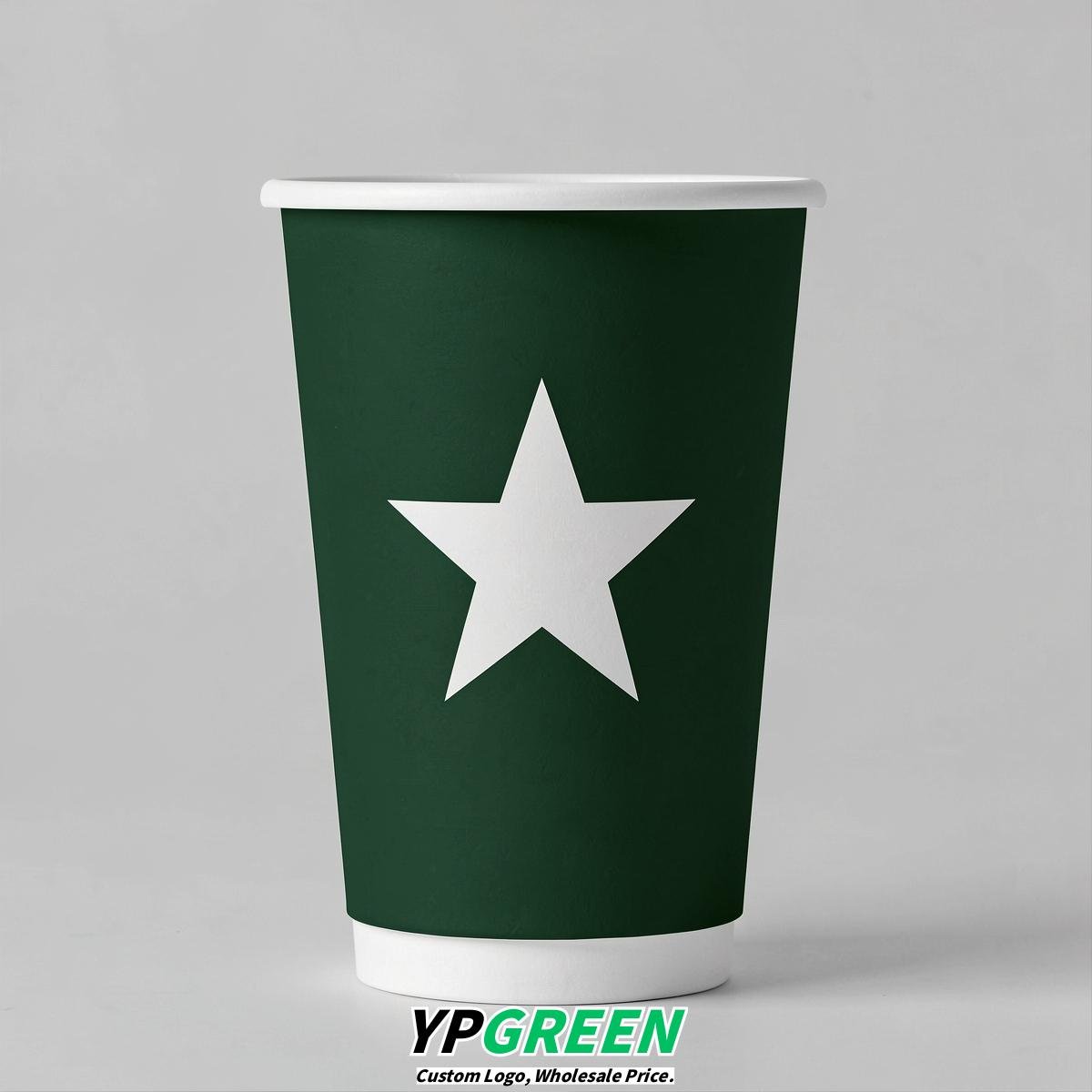 Forest Green Stars Paper Cups with Lids 8-24oz