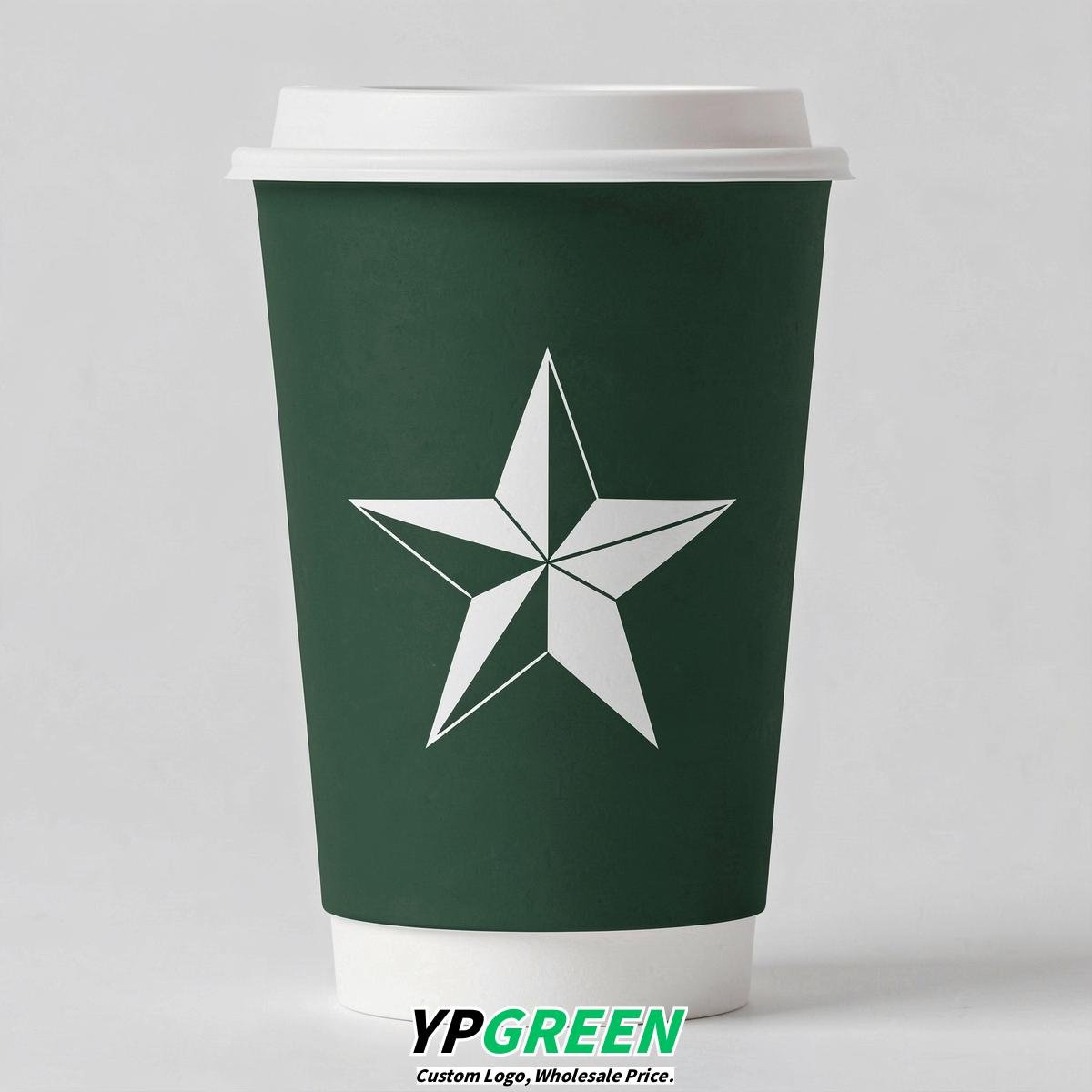 Forest Green Stars Paper Cups with Lids 8-24oz