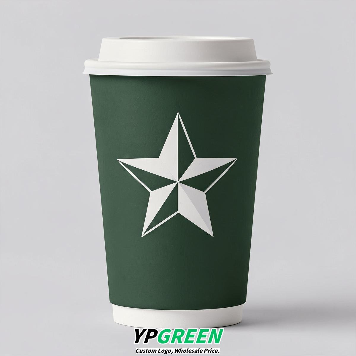 Forest Green Stars Paper Cups with Lids 8-24oz