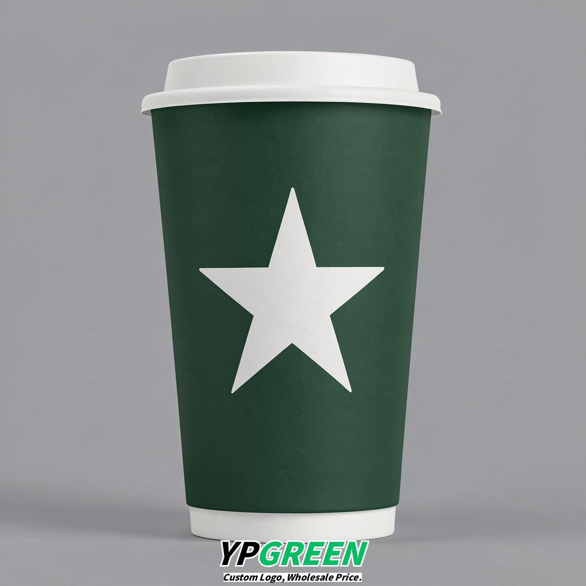 Forest Green Stars Paper Cups with Lids 8-24oz