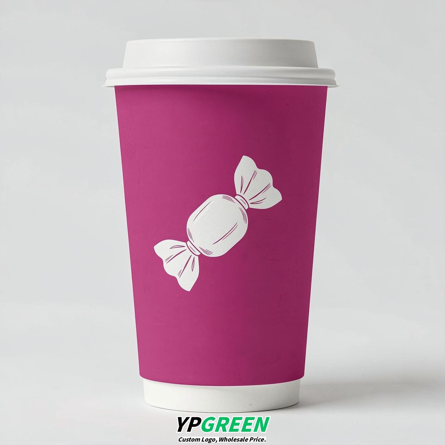 Fuchsia Paper Cups with Candy Logo & Lids 8-24oz