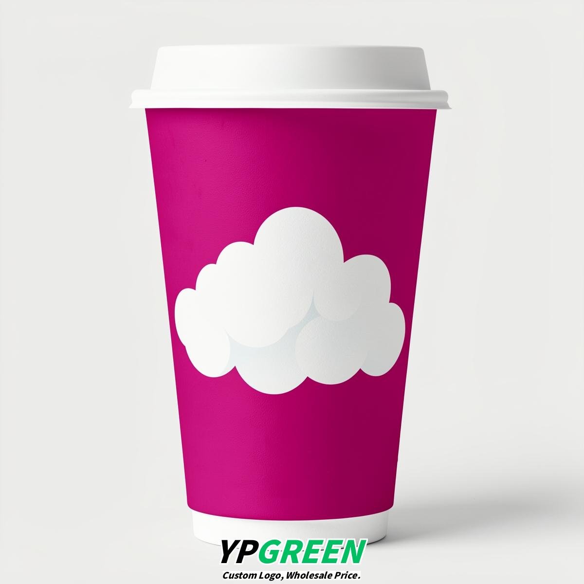 Fuchsia Paper Cups with Clouds Logo & Lids 8-24oz