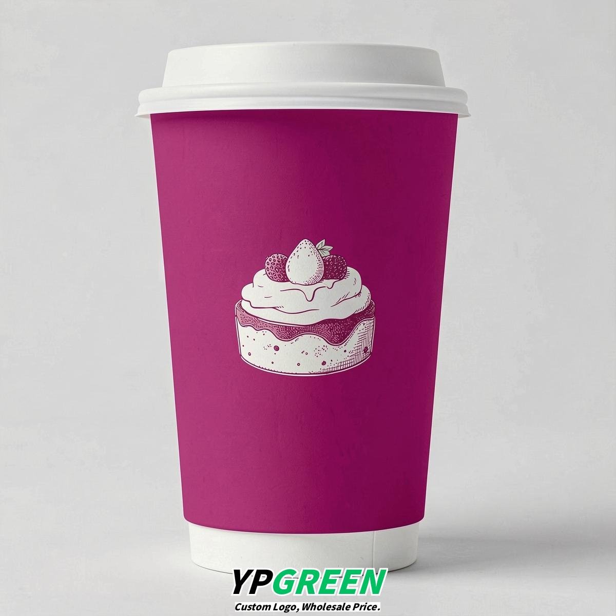 Fuchsia Paper Cups with Desserts Design 8-24oz