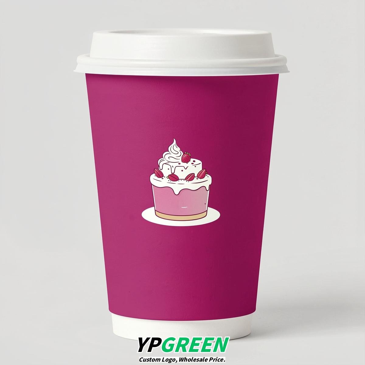 Fuchsia Paper Cups with Desserts Design 8-24oz