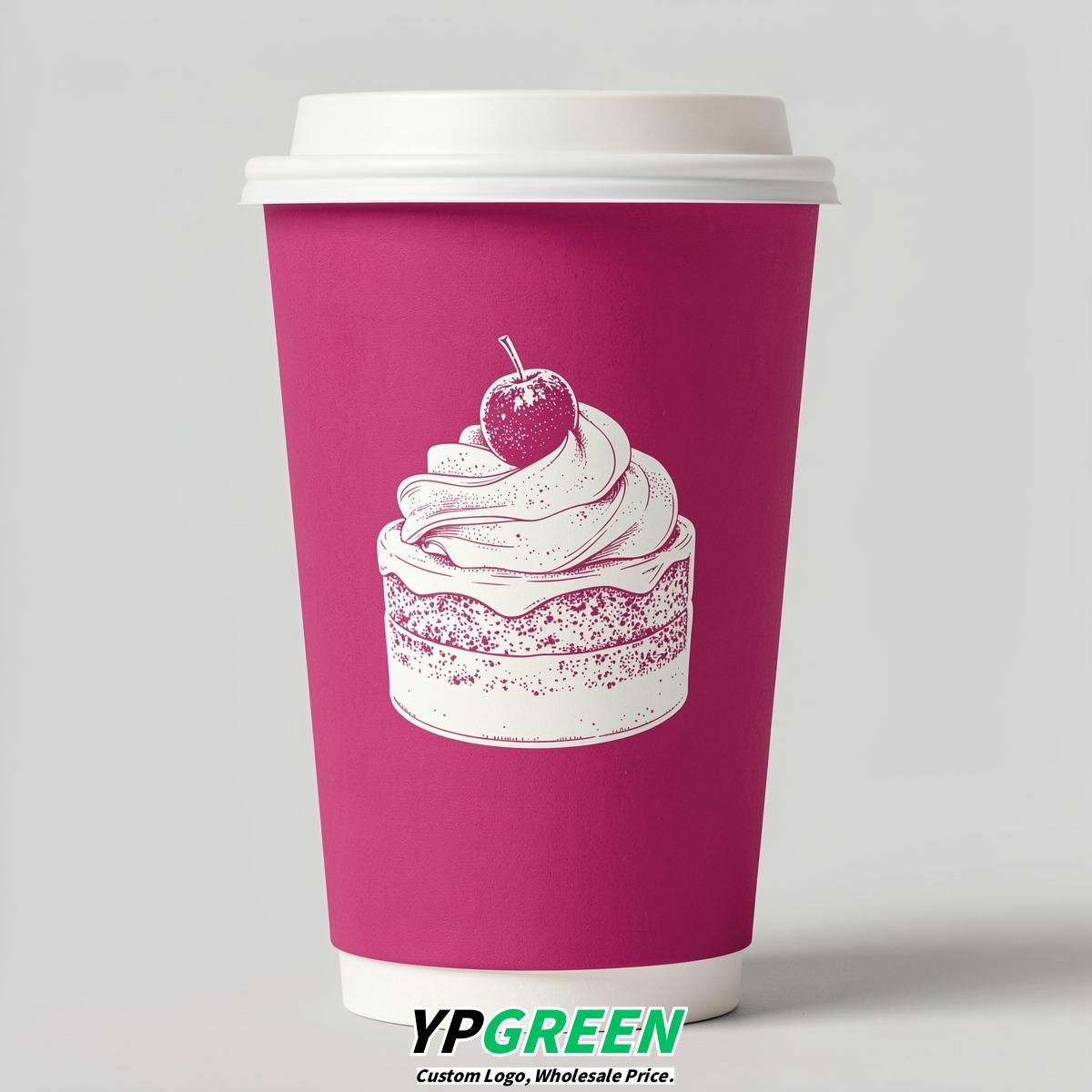 Fuchsia Paper Cups with Desserts Design 8-24oz