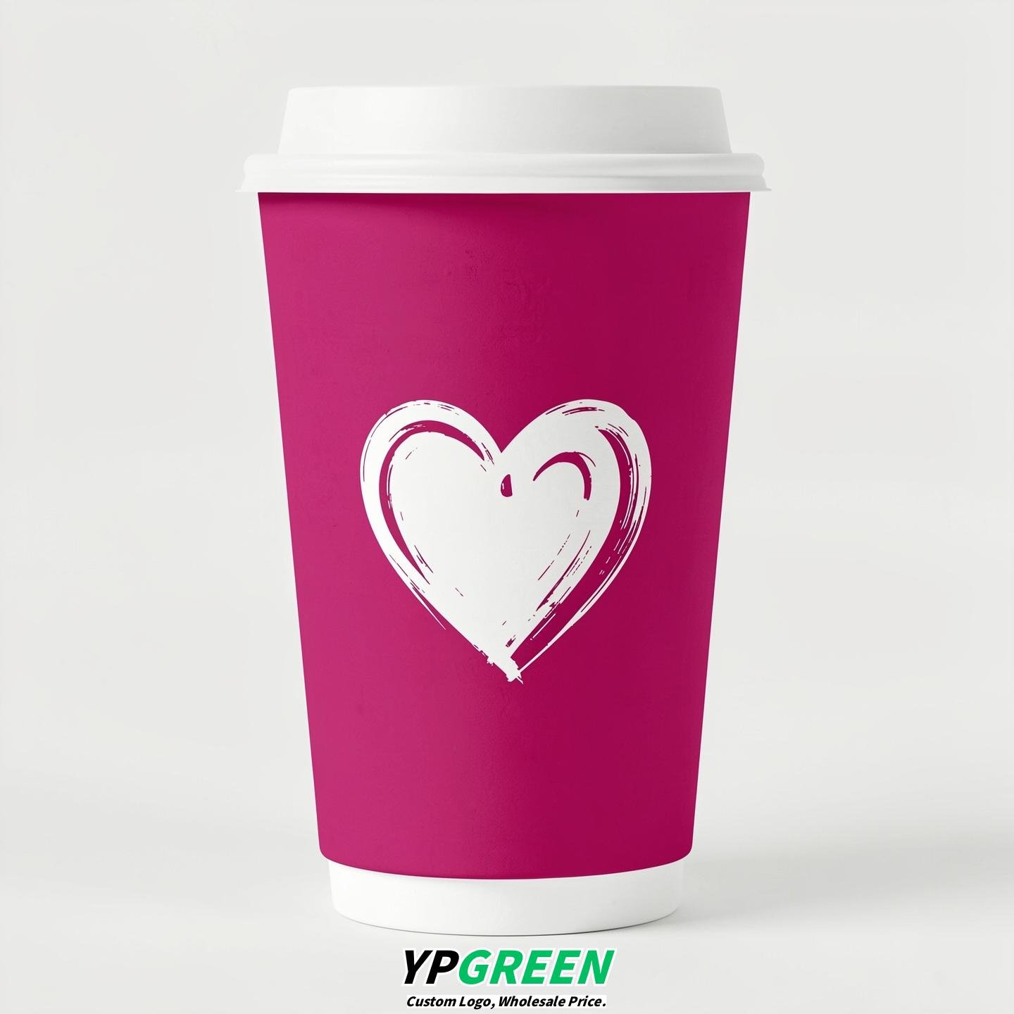 Fuchsia Heart Paper Cups with Lids 8-24oz