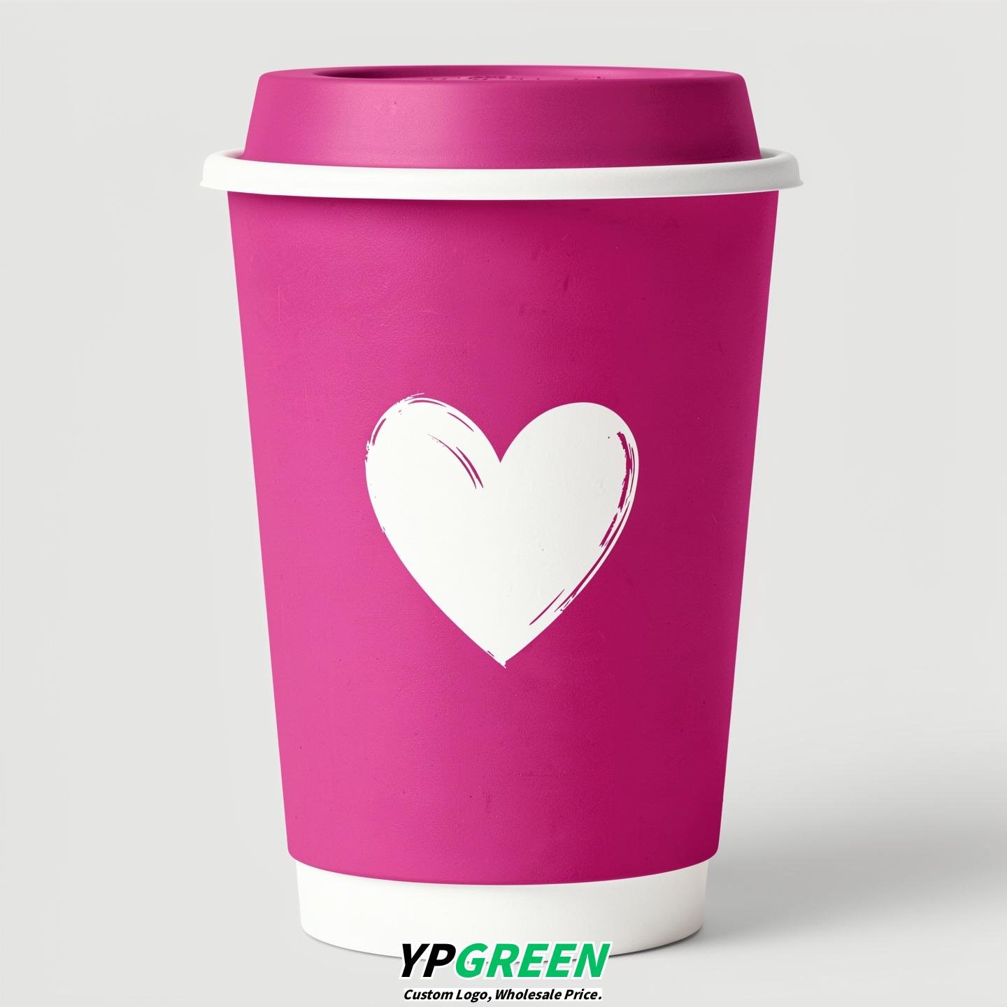 Fuchsia Heart Paper Cups with Lids 8-24oz