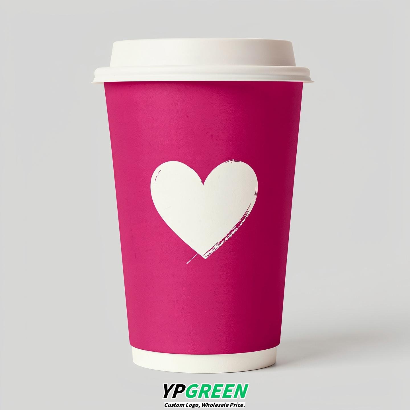 Fuchsia Heart Paper Cups with Lids 8-24oz