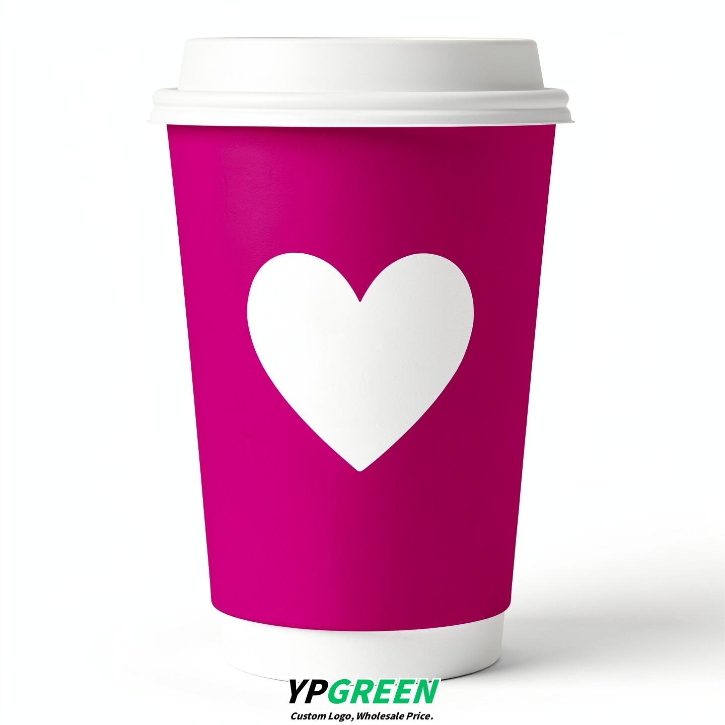 Fuchsia Heart Paper Cups with Lids 8-24oz