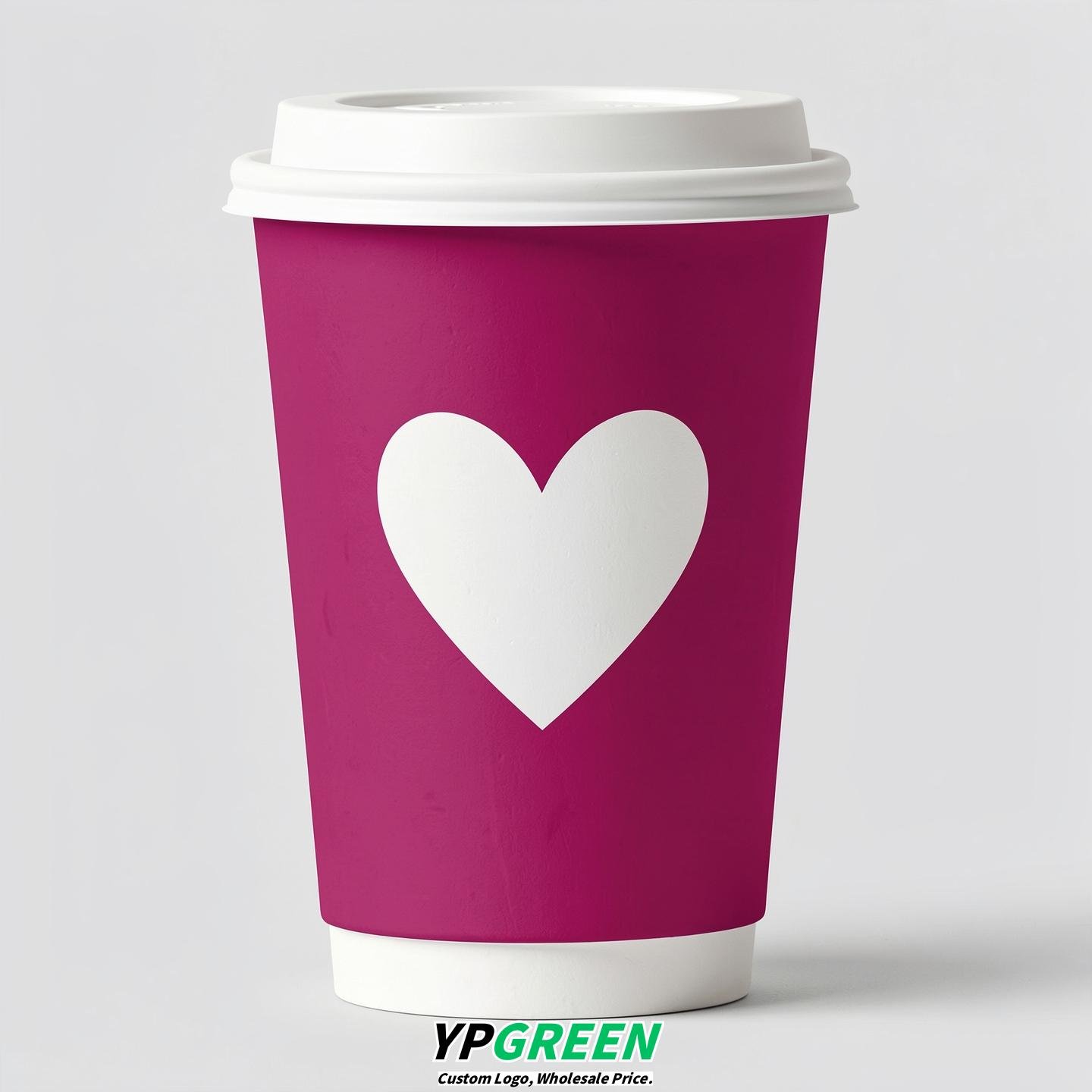 Fuchsia Heart Paper Cups with Lids 8-24oz