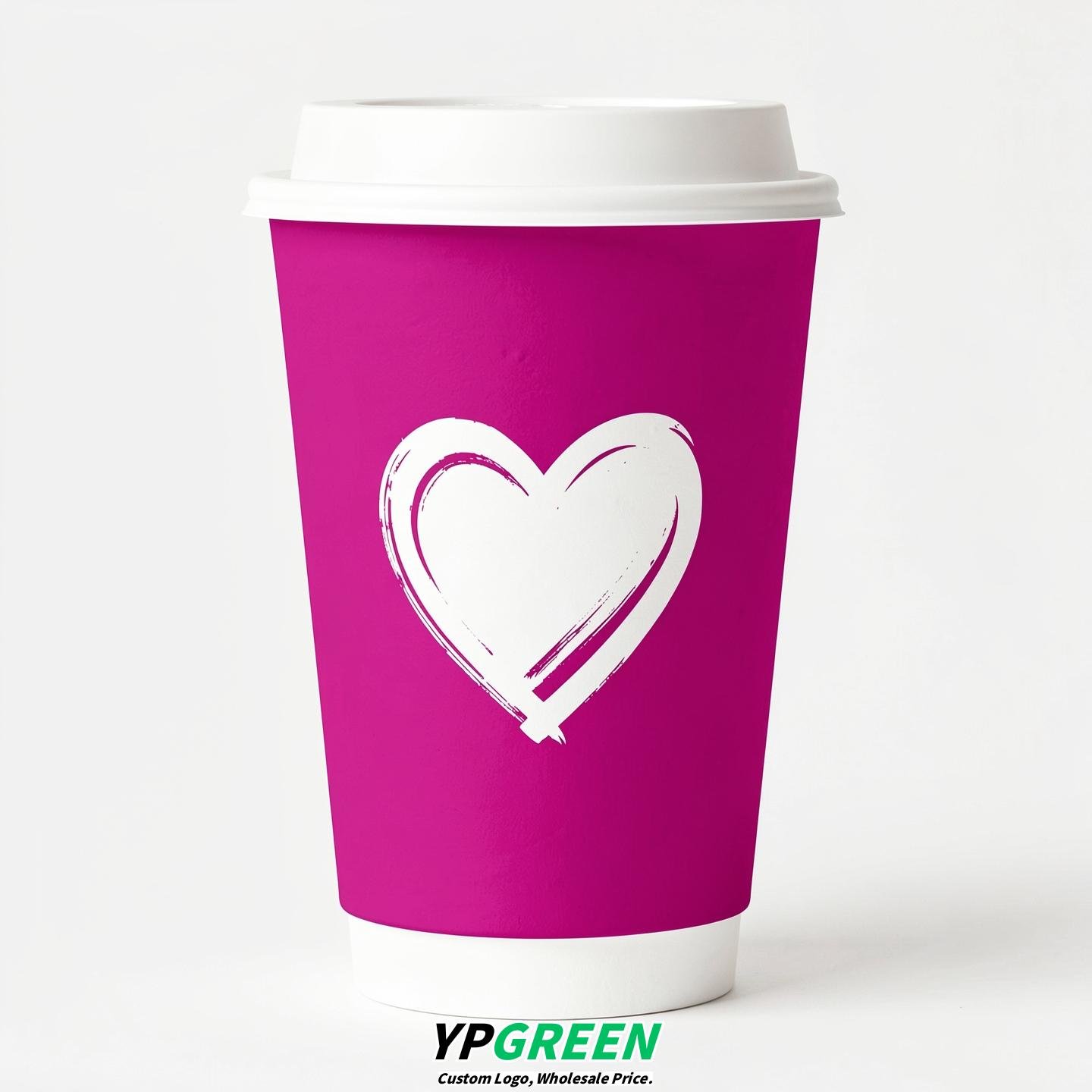 Fuchsia Heart Paper Cups with Lids 8-24oz