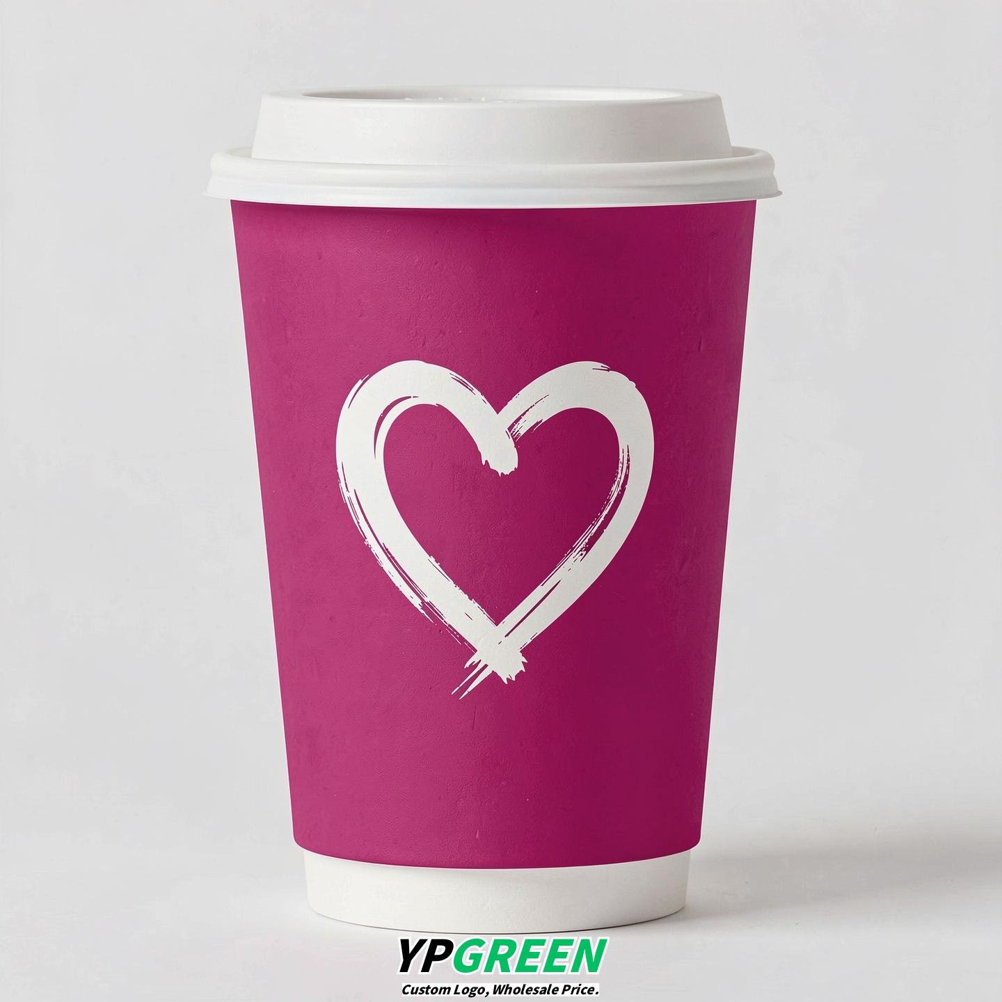 Fuchsia Heart Paper Cups with Lids 8-24oz