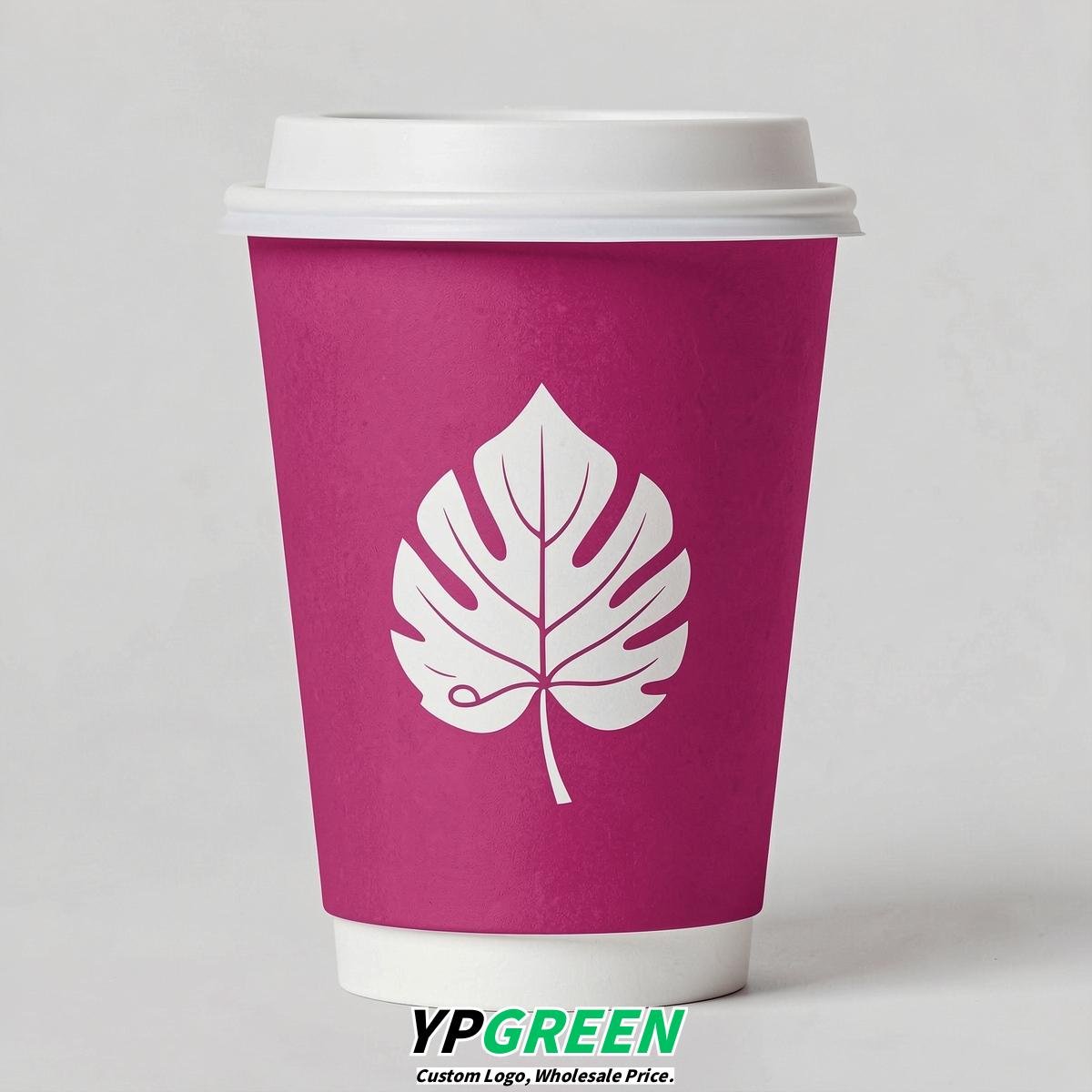 Fuchsia Leaves Paper Cups with Lids 8-24oz