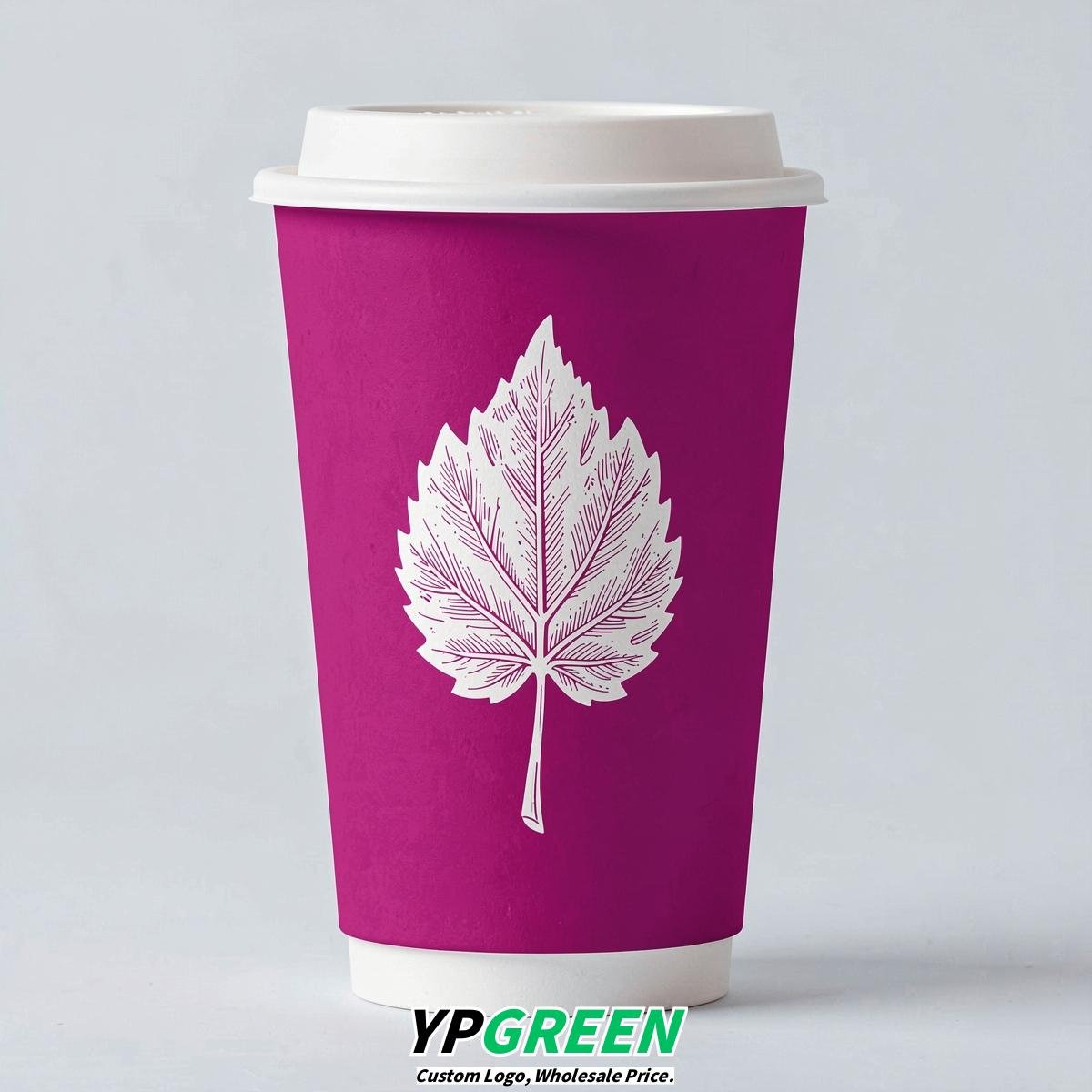 Fuchsia Leaves Paper Cups with Lids 8-24oz