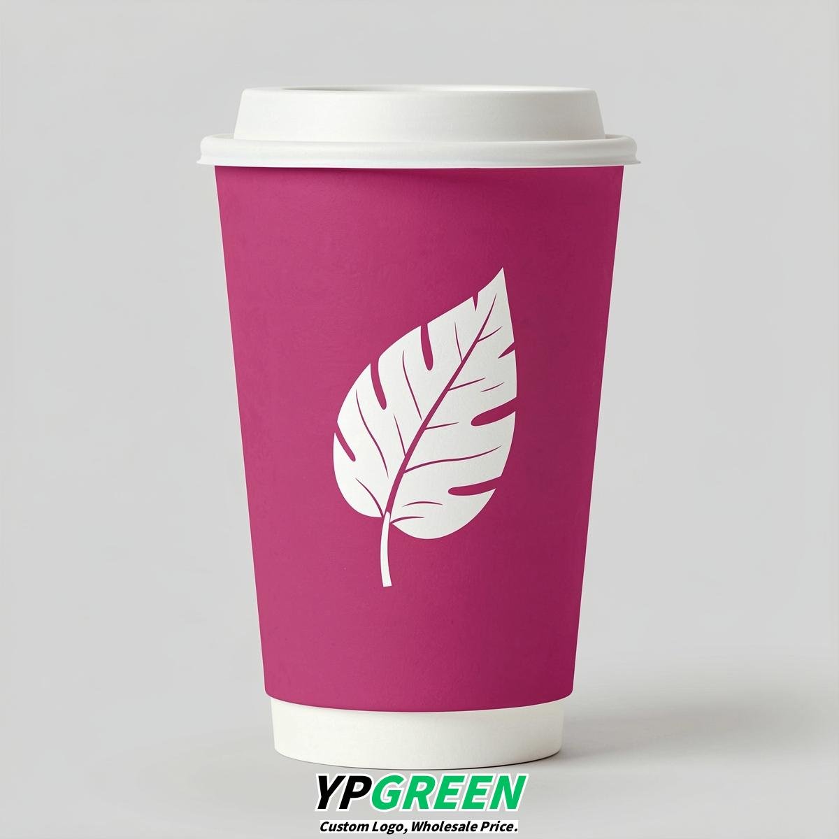 Fuchsia Leaves Paper Cups with Lids 8-24oz