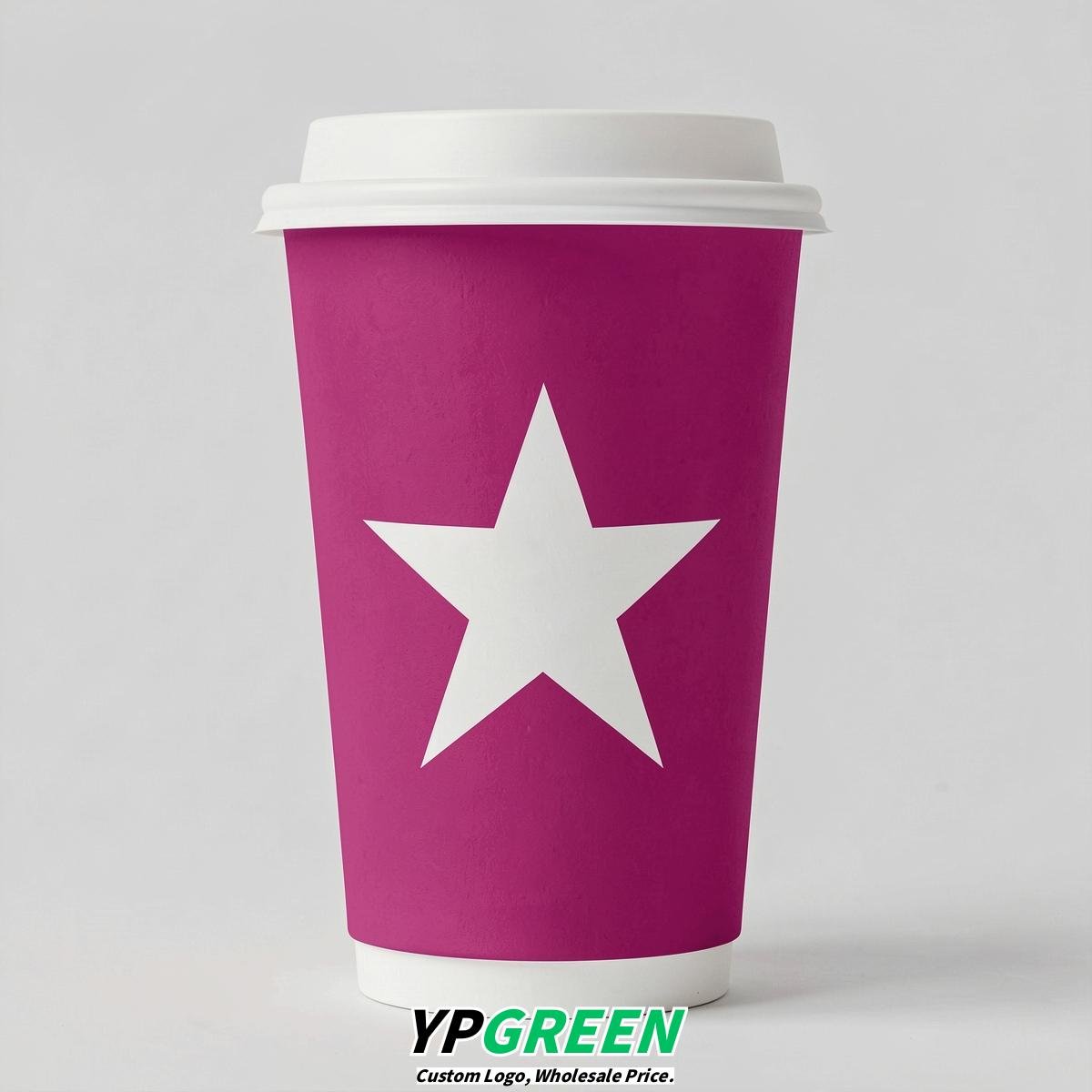 Fuchsia Stars Paper Cups with Lids 8-24oz