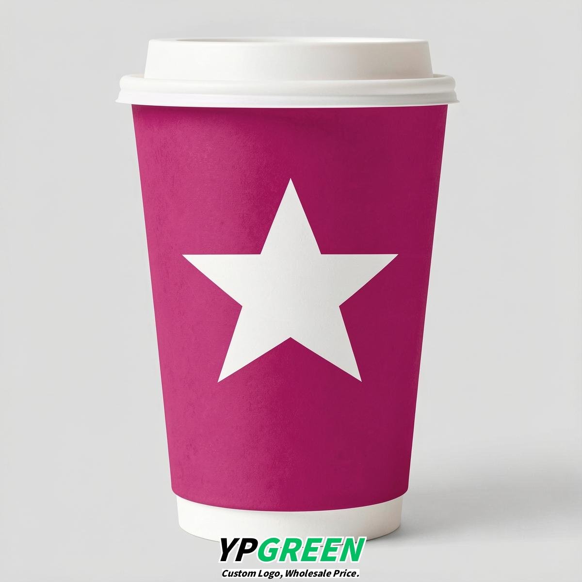 Fuchsia Stars Paper Cups with Lids 8-24oz