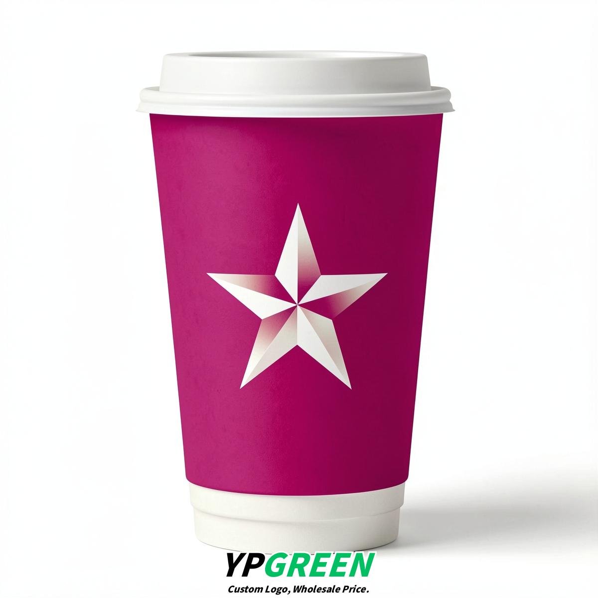 Fuchsia Stars Paper Cups with Lids 8-24oz