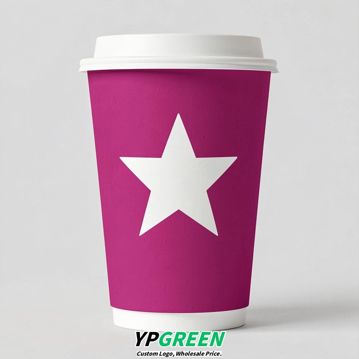 Fuchsia Stars Paper Cups with Lids 8-24oz