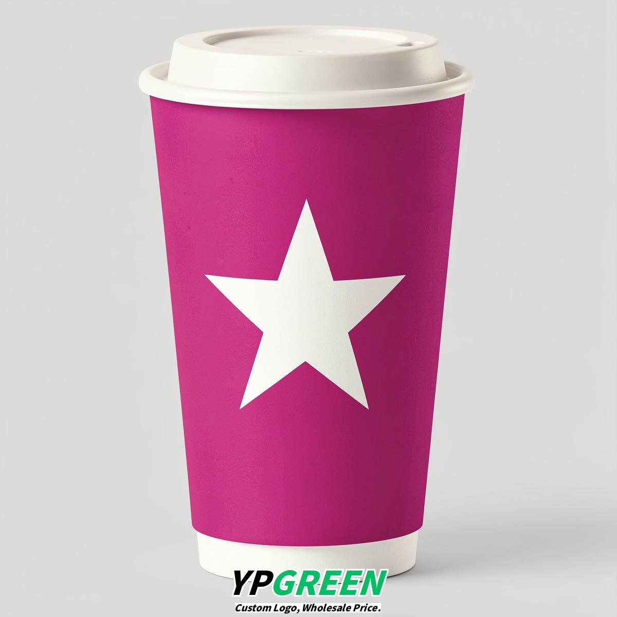 Fuchsia Stars Paper Cups with Lids 8-24oz