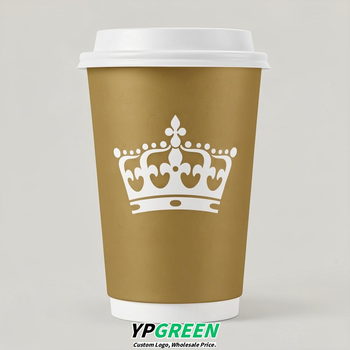 Gold Paper Cups with Crown Design 8-24oz