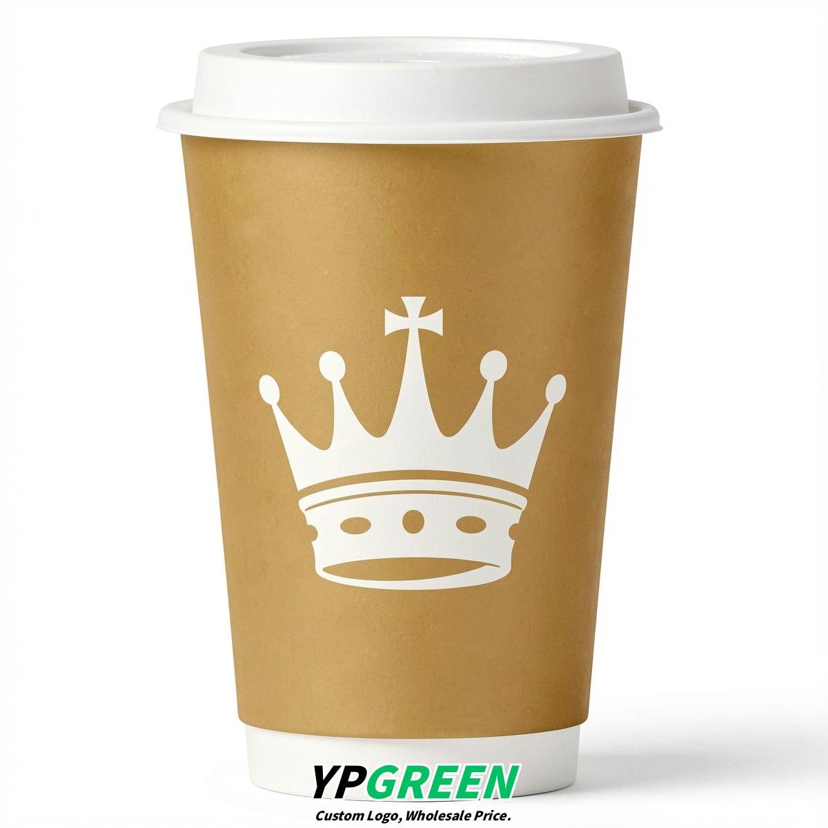 Gold Paper Cups with Crown Design 8-24oz