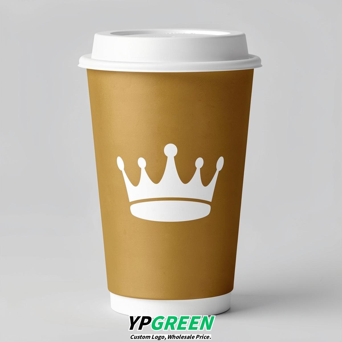 Gold Paper Cups with Crown Design 8-24oz