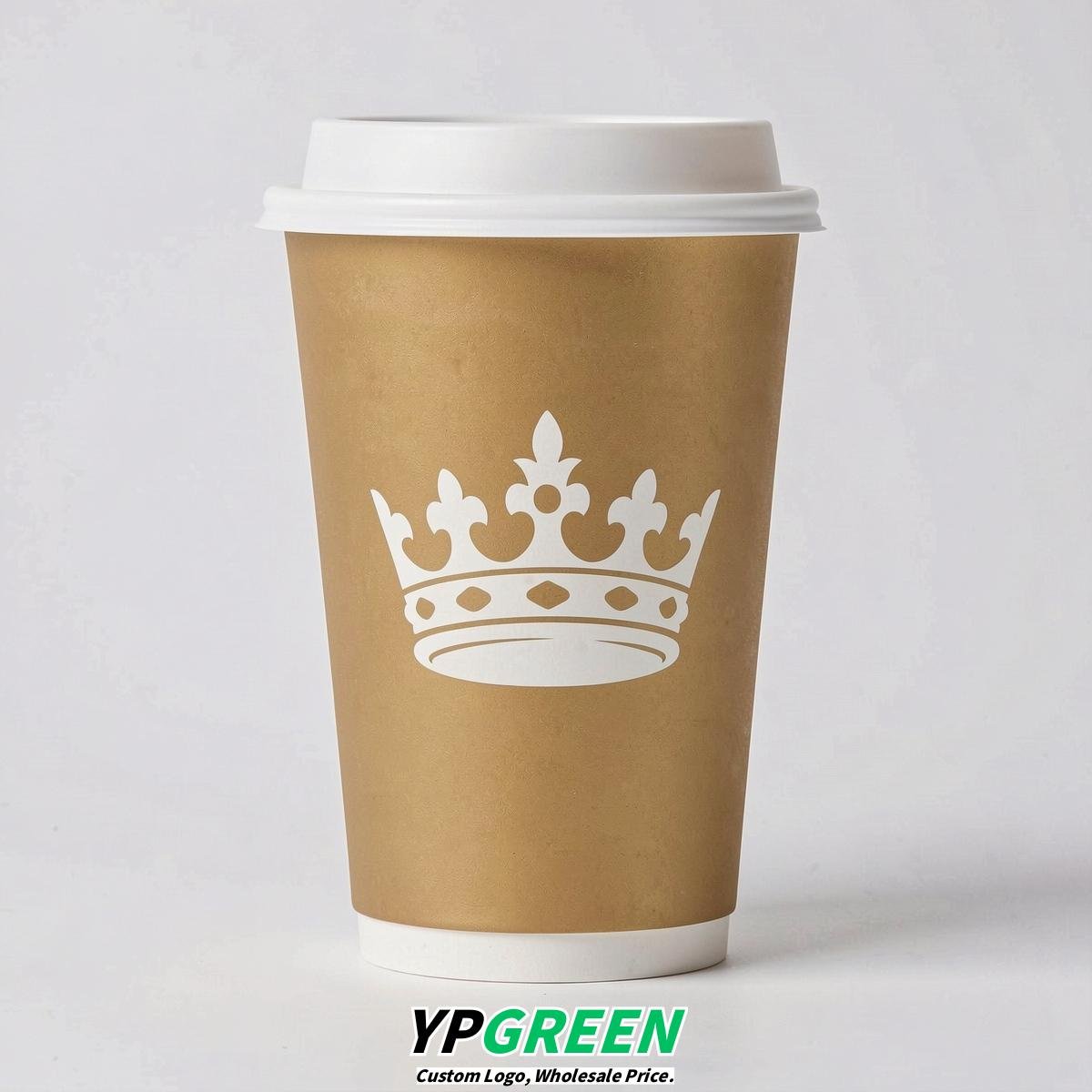 Gold Paper Cups with Crown Design 8-24oz