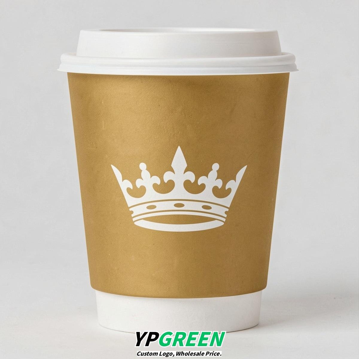 Gold Paper Cups with Crown Design 8-24oz