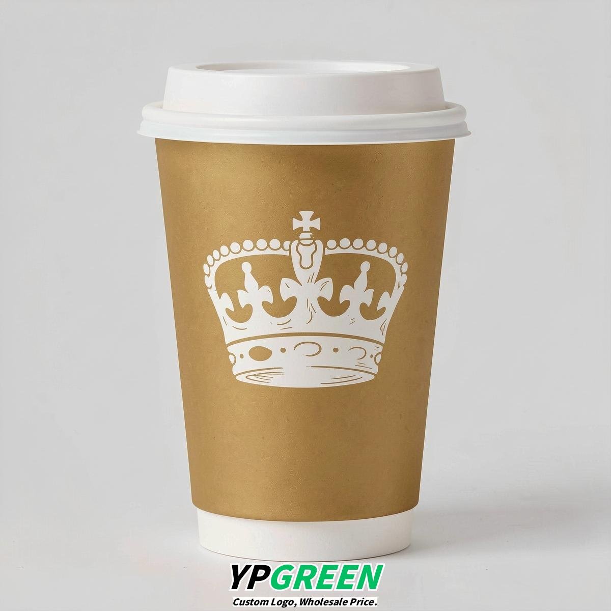 Gold Paper Cups with Crown Design 8-24oz